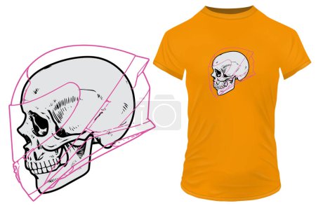 Ilustración de Silueta de un cráneo en un contorno de casco de motociclista. Ilustración vectorial para camiseta, sitio web, impresión, clip art, póster e impresión a la carta de mercancías. - Imagen libre de derechos
