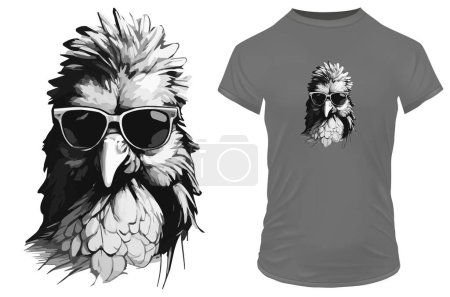 Illustration for Cool cock with sunglasses. Funny rooster in sketch drawing style. Vector illustration for tshirt, website, print, clip art, poster and print on demand merchandise. - Royalty Free Image