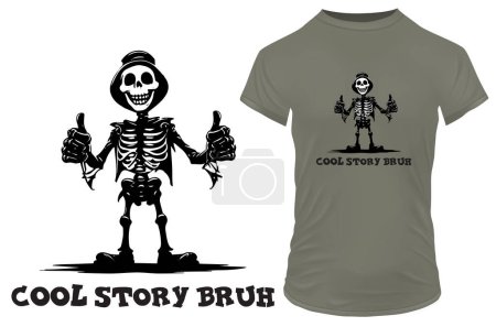 Illustration for Grim reaper skeleton in hat with both thumbs up. Cool Story bruh. Funny quote custom graphic t-shirt design, typography, print with stylized text. Vector illustration. - Royalty Free Image