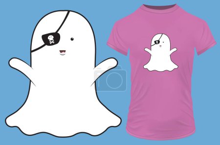 Illustration for Cute pirate boo sheet ghost. Vector illustration for tshirt, website, print, clip art, poster and print on demand merchandise. - Royalty Free Image