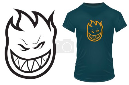 Illustration for Evil laughing face. Scary smiling cartoon head. Vector illustration for tshirt, website, print, clip art, poster and print on demand merchandise. - Royalty Free Image