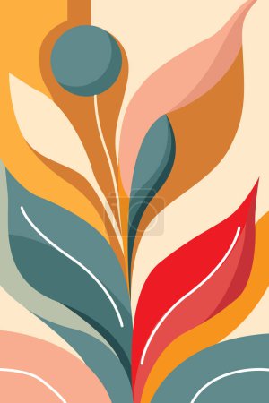 Illustration for Abstract floral poster. Trendy botanical wall art with leaves design in colorful trendy pop art colors. Modern hand drawn funky interior decoration, painting. Vector art illustration. - Royalty Free Image