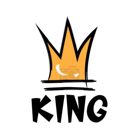 Illustration for Silhouette of a king crown in brush stroke style with the word King. Vector illustration for tshirt, website, print, clip art, poster and print on demand merchandise. - Royalty Free Image