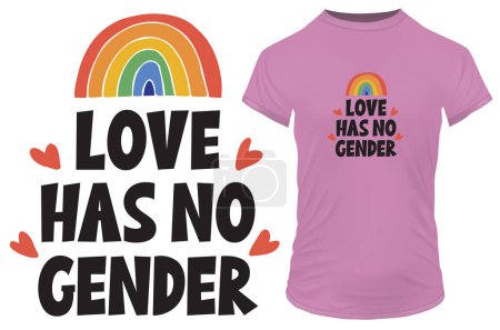 Illustration for Love has no gender. Happy Pride Day. June 28. Heart symbol and LGBTQ+ Pride Flag Colors. Vector illustration for tshirt, website, print, clip art, poster and print on demand merchandise. - Royalty Free Image