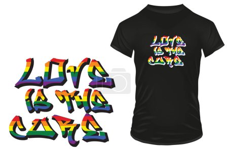Illustration for Love is the cure. LGBTQ support. Happy Pride Day. June 28. Heart symbol and LGBTQ+ Pride Flag Colors. Vector illustration for tshirt, website, print, clip art, poster print on demand merchandise. - Royalty Free Image