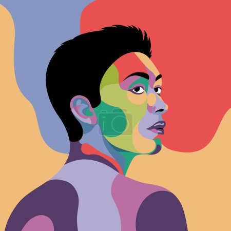 Illustration for Colorful pop abstract art of a black man women face for wall art frame. Multicultural African American society banner or poster. Black history month, Black lives matter cover. Vector Illustration - Royalty Free Image