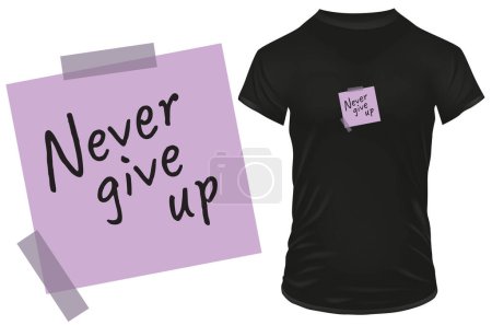 Illustration for Never give up. Inspirational motivational quote on sticky note silhouette. Vector illustration for tshirt, website, print, clip art, poster and print on demand merchandise. - Royalty Free Image