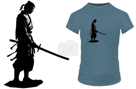 Illustration for Silhouette of a samurai with katana sword. Vector illustration for tshirt, hoodie, website, print, application, logo, clip art, poster and print on demand merchandise. - Royalty Free Image