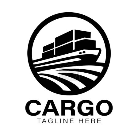 Illustration for Cargo ship logo. Corporate transport business logo design concept. Classic flat logistics icon. Luxury premium simple minimalist logo sign vector illustration. Isolated on white background. - Royalty Free Image
