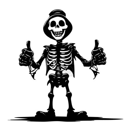 Illustration for Grim reaper skeleton in hat with both thumbs up. Funny custom graphic t-shirt design. Vector illustration for tshirt, website, print, clip art, poster and print on demand merchandise - Royalty Free Image