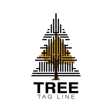 Illustration for Tree logo design. Up triangle shape plant icon in line contour style. Flat garden natural symbols template. Tree of life branch business sign. Vector illustration. - Royalty Free Image