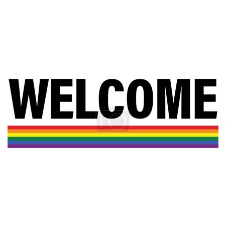 Illustration for Welcome. LGBTQ support. Happy Pride Day greeting. June 28. Heart symbol and LGBTQ+ Pride Flag Colors. Vector illustration for tshirt, website, print, clip art, poster and print on demand merchandise. - Royalty Free Image