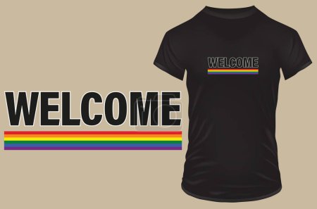 Illustration for Welcome. LGBTQ support. Happy Pride Day greeting. June 28. Heart symbol and LGBTQ+ Pride Flag Colors. Vector illustration for tshirt, website, print, clip art, poster and print on demand merchandise. - Royalty Free Image