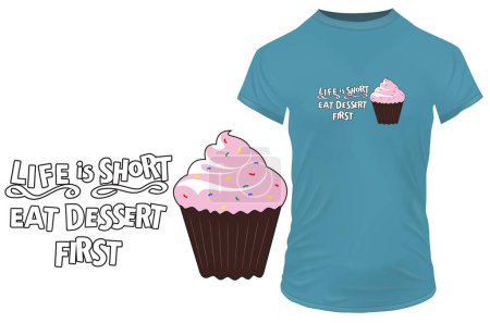 Téléchargez les illustrations : Illustration vectorielle Cupcake, conception d'idée de t-shirt - en licence libre de droit
