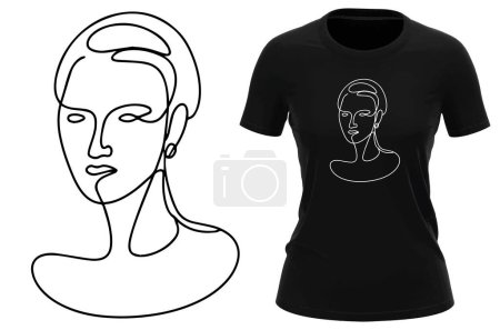 Illustration for Continuous line art or One Line Drawing of a beautiful woman face. template design of t-shirt printing. Vector illustration for typography, corporate identity, t-shirt, website, print, clip art, poster, and custom print on demand merchandise. - Royalty Free Image