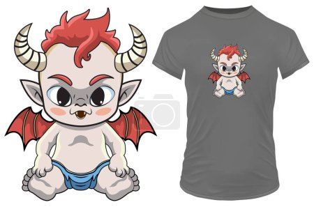 Téléchargez les illustrations : Little Devil, illustration vectorielle Conception d'idée de t-shirt - en licence libre de droit