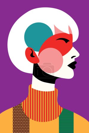 Illustration for Abstract art of a short hair woman in pop art style for wall frame. Minimal beautiful Asian female. Vector illustration for tshirt, website, print, clip art, poster and print on demand merchandise. - Royalty Free Image