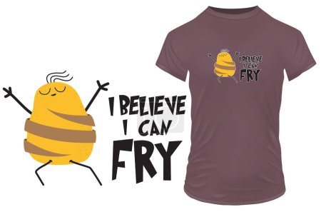 Illustration for I believe I can fry. Happy potato with a funny quote. Vector illustration for t-shirt, website, print, clip art, poster and print on demand merchandise. - Royalty Free Image