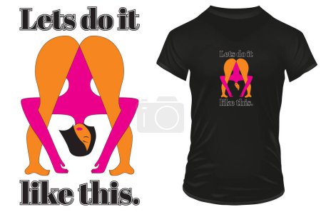 Lasst es uns so machen. Erwachsenenzitat mit einer sexy Frau in einer Kamasutra-Sex-Position. Vektor-Illustration für T-Shirt, Website, Print, Clip Art, Poster und Print on Demand Merchandise.