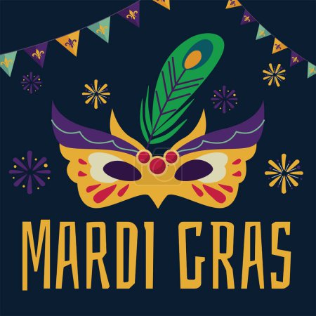 Mardi Gras carnival background in flat style. Pancake day, Fat Tuesday festival, Shrove Tuesday carnival. Mardigras vector illustration design for greeting card, banner, gift packaging, poster.