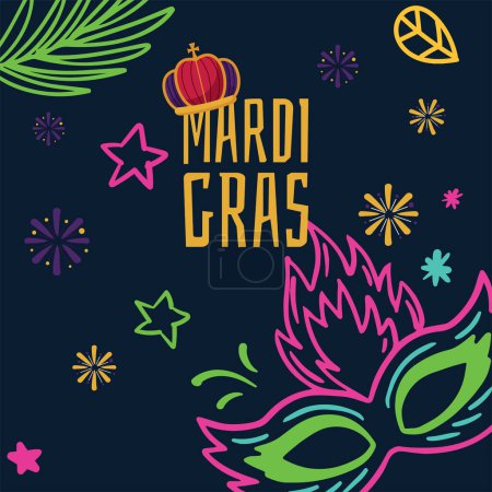 Mardi Gras carnival background in flat style. Pancake day, Fat Tuesday festival, Shrove Tuesday carnival. Mardigras vector illustration design for greeting card, banner, gift packaging, poster.