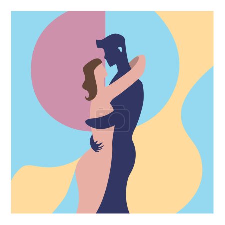 Illustration for Minimalist abstract art of a cute couple about to kiss. Romantic male female hug Valentine's day art. Vector illustration for t-shirt, website, print, clip art, poster and print on demand merchandise. - Royalty Free Image