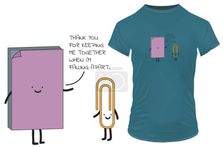 Illustration for Thank you for keeping me together when I'm falling apart. Papers saying thanks to paper pin. Funny quote vector illustration for t-shirt, website, print, clip art poster and print on demand merchandise - Royalty Free Image