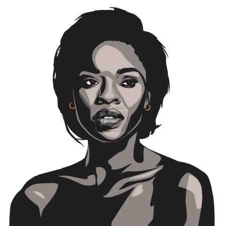 Illustration for Abstract art of a woman monochrome style for wall frame. Minimal beautiful black female African American society banner or poster. Black History Month, Black Lives Matter cover. Vector Illustration. - Royalty Free Image