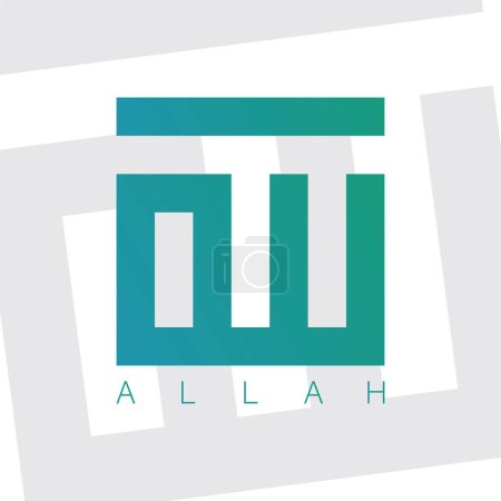 Arabic Islamic kufic calligraphy of ALLAH  (God). Editable vector illustration isolated on gradient background.