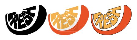 Ilustración de Silueta de una rebanada de naranja con palabra tipografía fresca. Ilustración vectorial para camiseta, sitio web, impresión, clip art, póster e impresión a la carta de mercancías. - Imagen libre de derechos