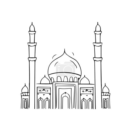 Esquema de silueta de mezquita dibujada a mano para tarjetas de felicitación islámicas Eid o Ramadán, tarjetas de celebración musulmanas, poste de redes sociales Ilustración vectorial
