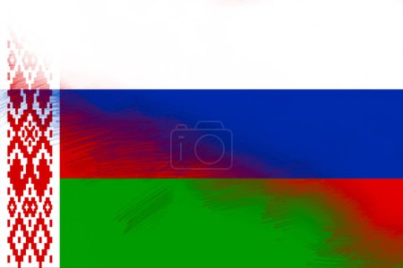 Foto de La bandera bielorrusa está desapareciendo gradualmente bajo la embestida de la bandera rusa. El concepto de capturar Bielorrusia por Rusia y convertirla en una de sus regiones - Imagen libre de derechos