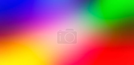 Illustration in rainbow colors. Blue green yellow orange red pink unique blurred background for website banner. Desktop design. Large, wide template, pattern. Color gradient, ombre, blur. Colorful mix