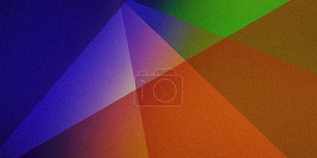 Fascinating mix of geometric elements on grainy pixel multicolored orange brown blue green purple neon gradient. Perfect for design, banners, templates. Premium vintage style