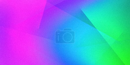 Abstract grainy ultra-wide background with vibrant geometric shapes, stripes, lines, rays in multicolored dark mix green blue purple pink neon turquoise azure gradient. For design, banners, wallpapers