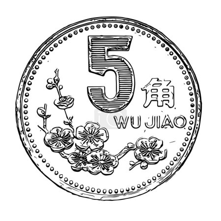 Téléchargez les illustrations : Grunge texture vectorielle de la pièce de monnaie Jiao chinois. Parfait pour les designs vintage et grunge. Idéal pour les superpositions de conception et les arrière-plans - en licence libre de droit