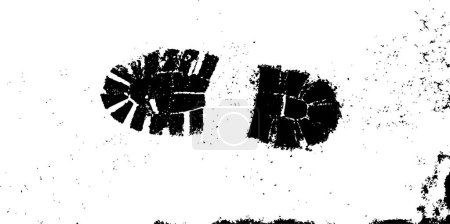 Illustration for Vector grunge texture of boot prints on wet snow. Using the effect of distress, weathering, chips, scuffs, dust, dirt, large and small grains. For backgrounds in vintage style, overlay, stencil - Royalty Free Image