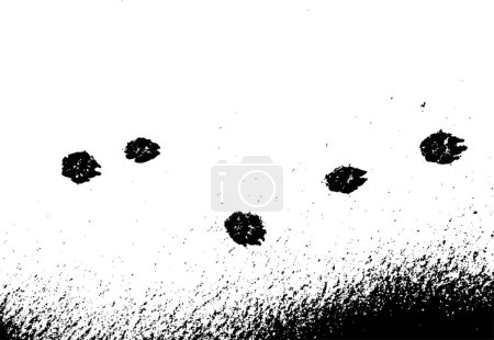 Illustration for Vector grunge texture of dog paw prints on fresh snow. Using the effect of distress, weathering, chips, cracks, dust, dirt, large and small grains. For backgrounds in vintage style, overlay, stencil - Royalty Free Image