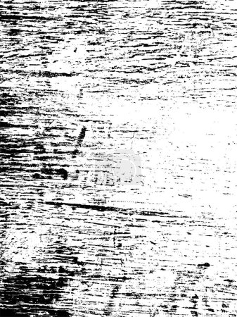 Illustration for Cracked paint on wooden board natural grunge background black and white old texture. Vector illustration for overlay. Distress effect of weathering scratches abrasions dust dirt large and small grains - Royalty Free Image
