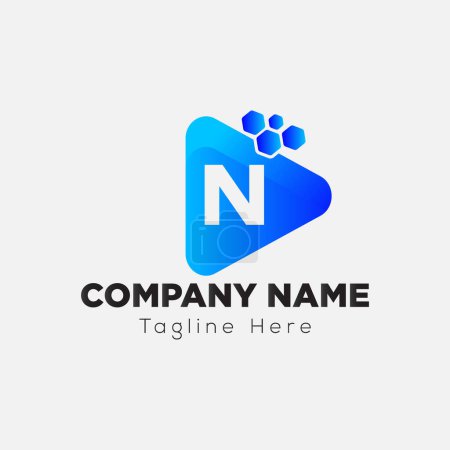 Play Button Logo On Letter N Template. Play icon On N Letter, Initial Play Sign Concept