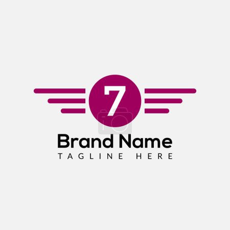 Wing Logo On Letter 7 Template. Wing On 7 Letter, Initial Wing Sign Concept Template