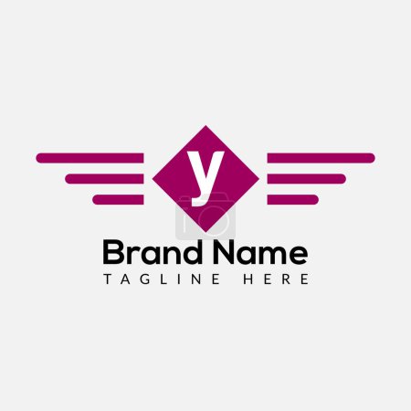 Wing Logo On Letter Y Template. Wing On Y Letter, Initial Wing Sign Concept Template