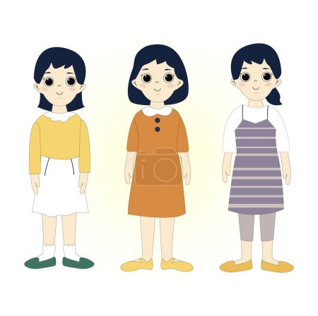 Ilustración de Tres chicas están juntas y hablando. Ilustración de vector de carácter plano - Imagen libre de derechos