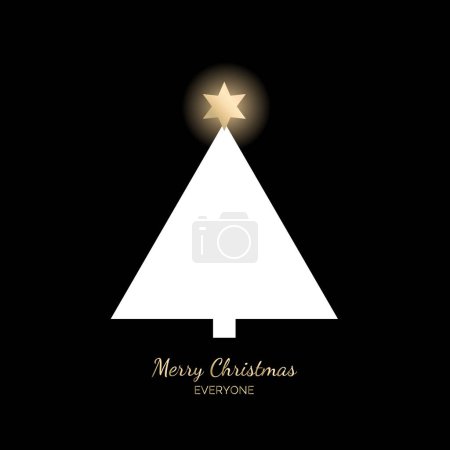 Árbol de Navidad hecho de copos de nieve de encaje blanco. La Estrella de Belén brilla en la parte superior de su cabeza. Cielo oscuro nocturno. Fondo azul oscuro. Ilustración vectorial plana con gradiente.
