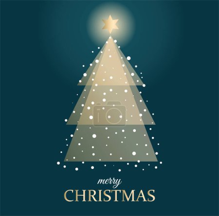 Christmas tree made of white lace snowflakes. The Star of Bethlehem shines on the top of his head. Dark night sky. Dark blue background. Flat vector illustration with gradient.