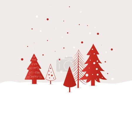 Tarjeta con bosque nevado de invierno. Set decorativo de Navidad doodle árboles de Navidad y nieve. Tarjeta de felicitación Pastel, plantilla, folleto. Ilustración vectorial