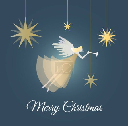 Angel of the city at Christmas. Beautiful elegant Christmas card with angel