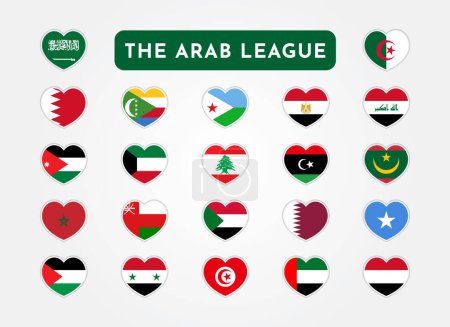 Illustration for Set of The Arab League Countries Heart Flag - Royalty Free Image