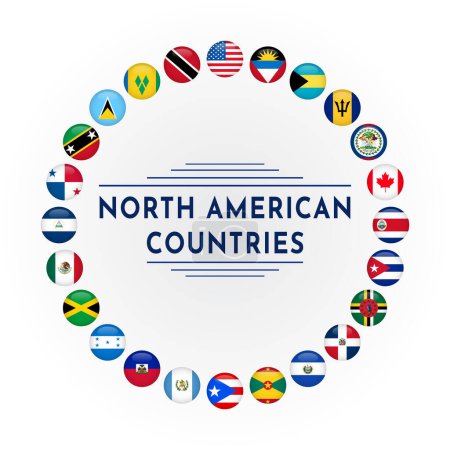 Ilustración de Set of North American Countries Round 3d Flag Template Design - Imagen libre de derechos