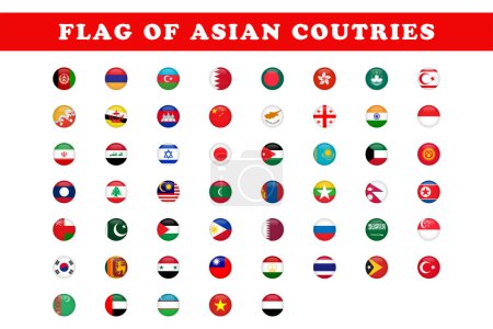 Illustration for All of Asian countries flag round 3d vector illustration - Royalty Free Image